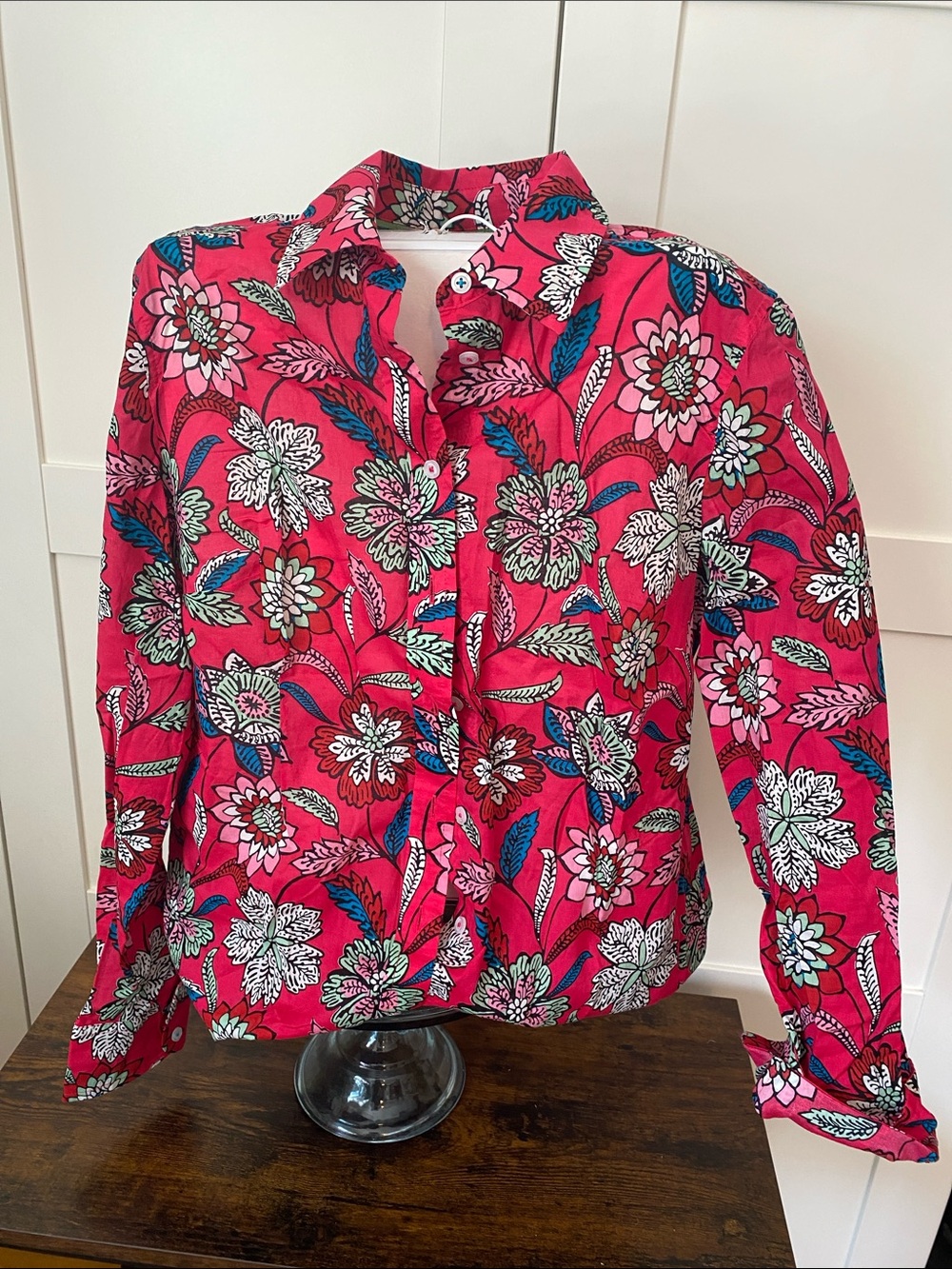Talbots Blue and Pink Button Down Shirt Notched Collar